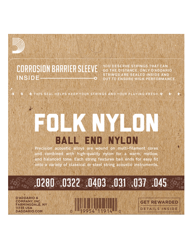 D'Addario EJ32C Folk - Ball End Nylon